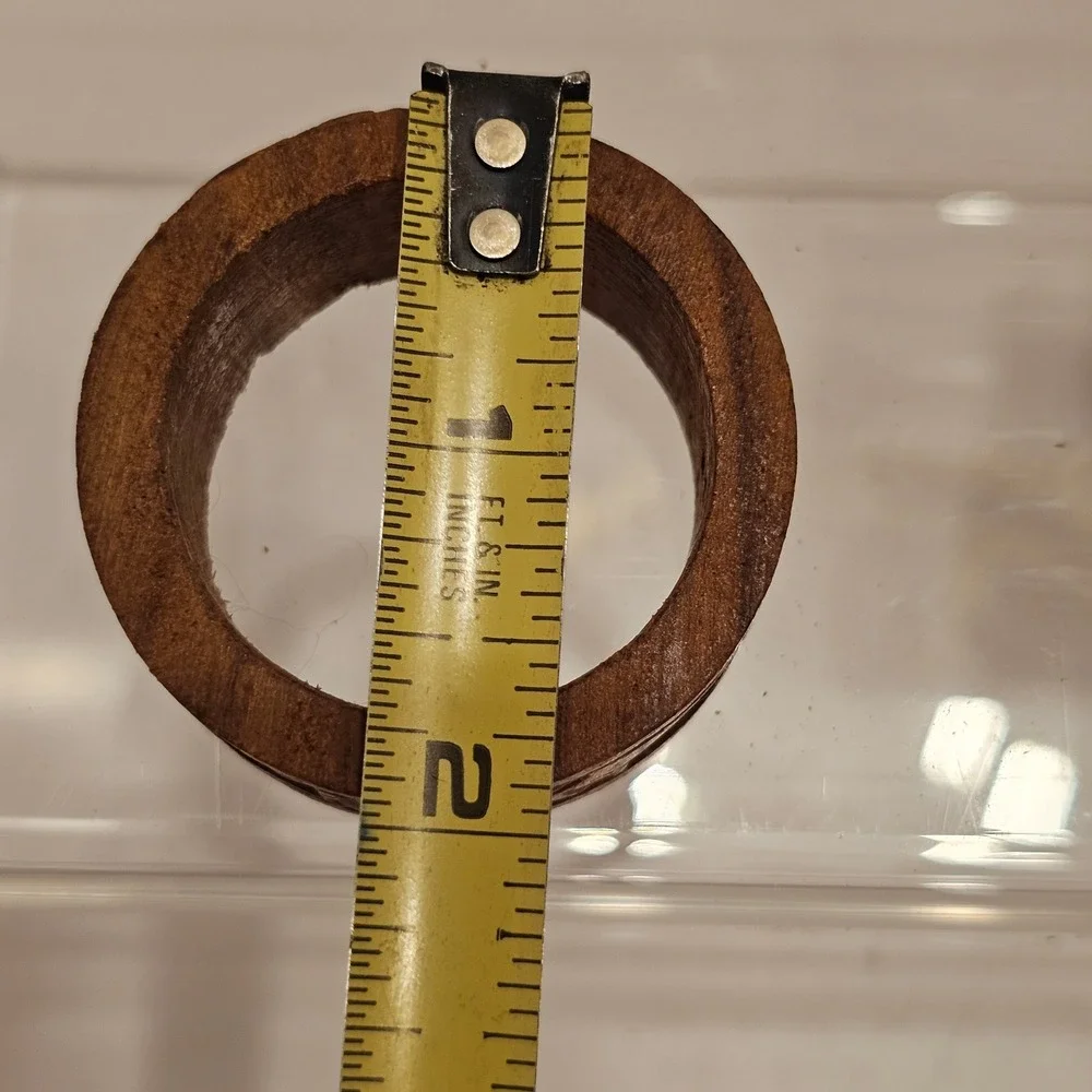 Vintage Hand Carved Wood Napkin Rings Set of 7 Floral Brown Rustic Boho Decor